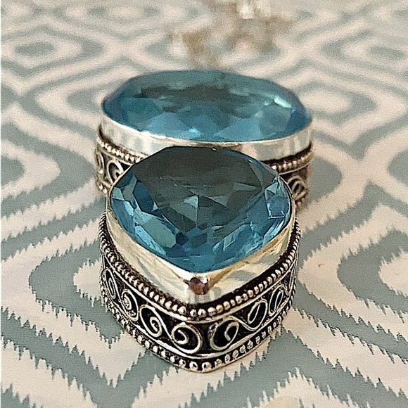 Sterling Silver Blue Topaz Pendant Gemstone Charm Necklace, Handmade - Picture 8 of 12